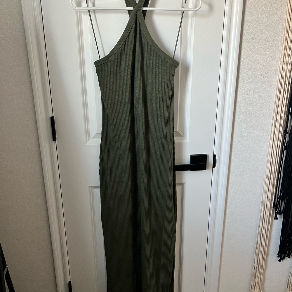 Old Navy Olive Green Halter Midi Dress - L Tall